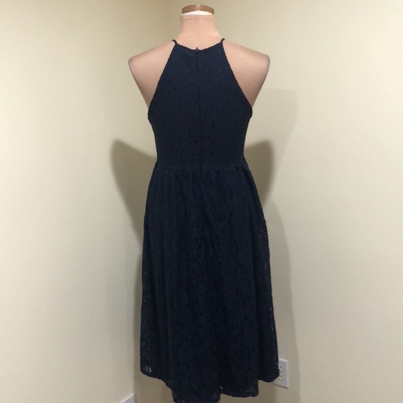 Francesca’s Collection Soprano Midi Dress Size Medium Navy Blue Floral Lace - Picture 5 of 9